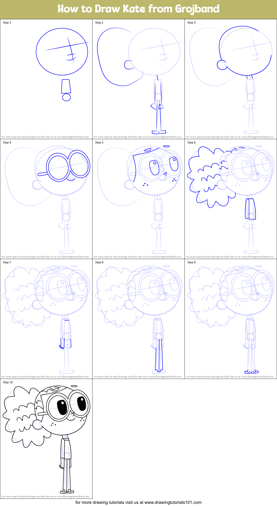 How to Draw Kate from Grojband Printable Step by Step