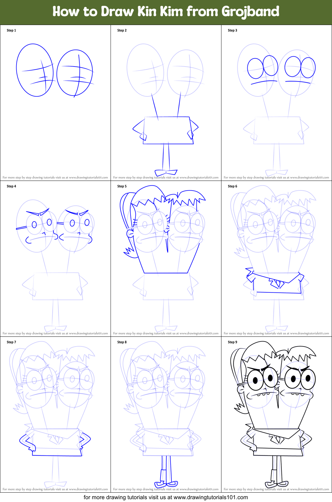 How to Draw Kin Kim from Grojband Printable Step by Step