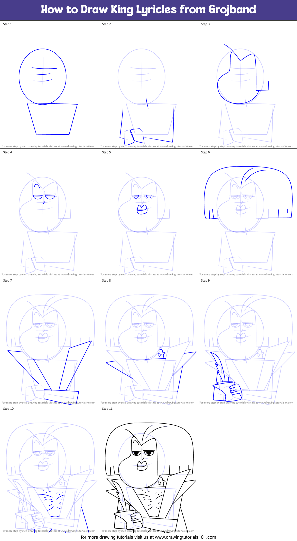 How to Draw King Lyricles from Grojband Printable Step by Step