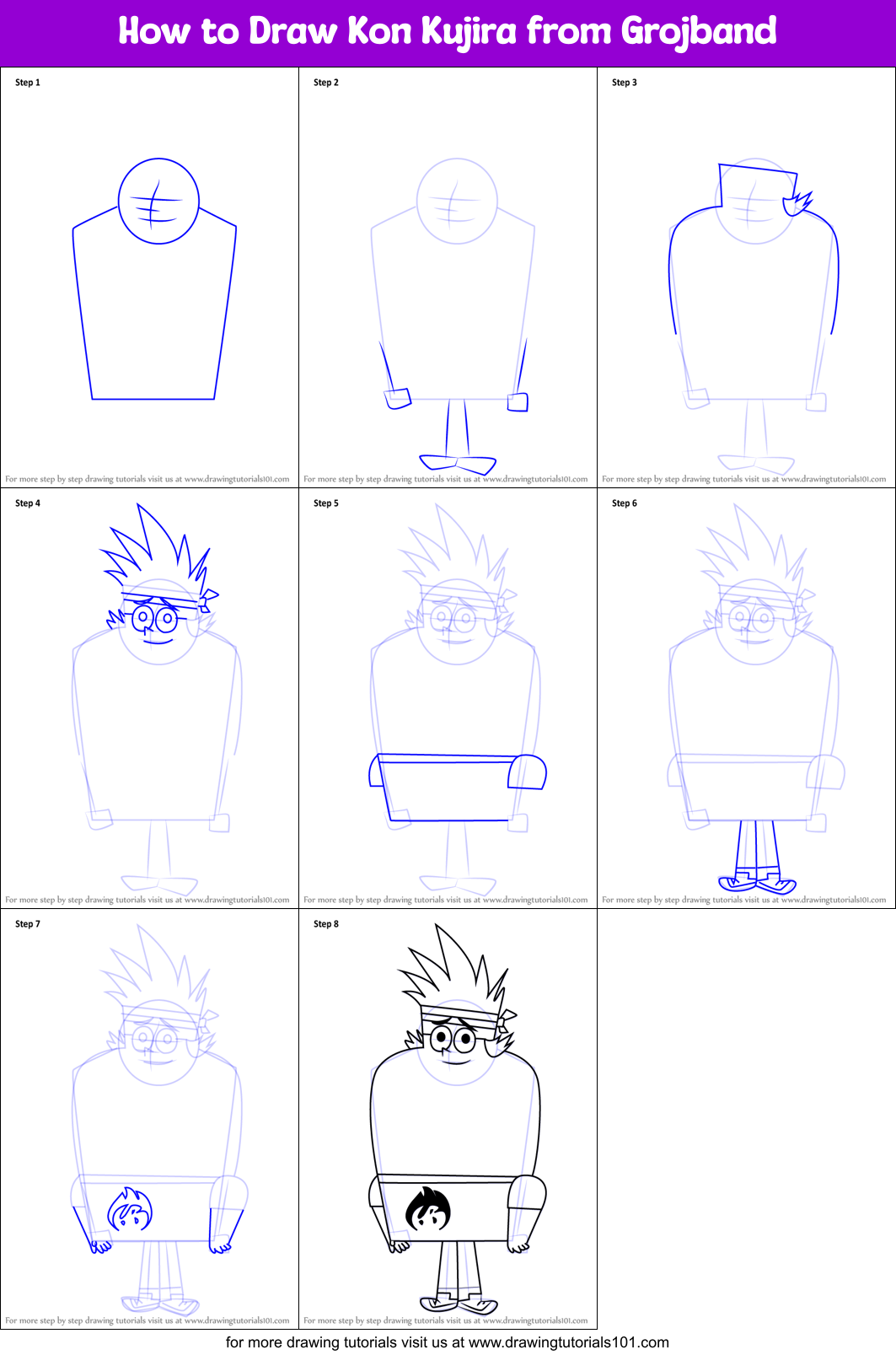 How to Draw Kon Kujira from Grojband Printable Step by Step