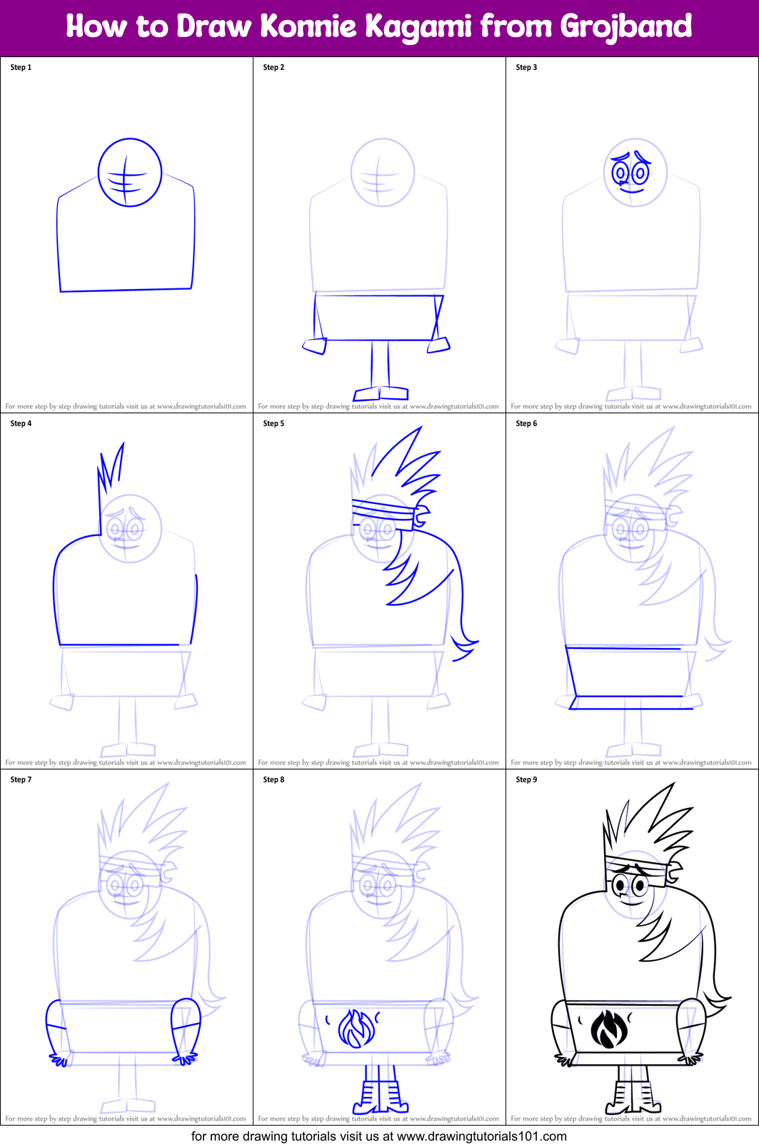 How to Draw Konnie Kagami from Grojband Printable Step by Step