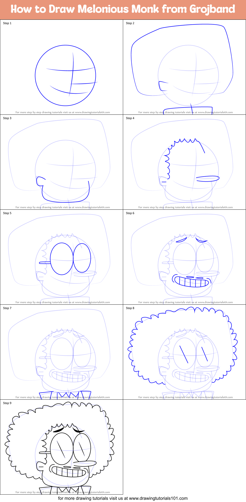 How to Draw Melonious Monk from Grojband Printable Step by Step