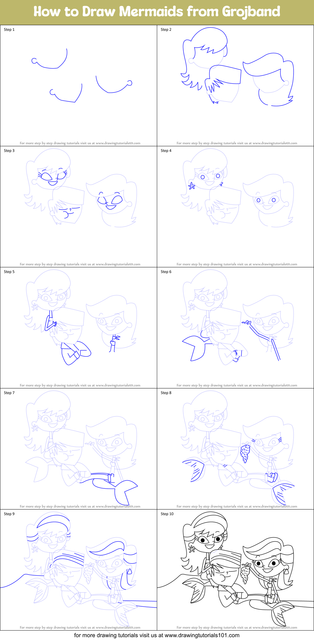 How to Draw Mermaids from Grojband Printable Step by Step