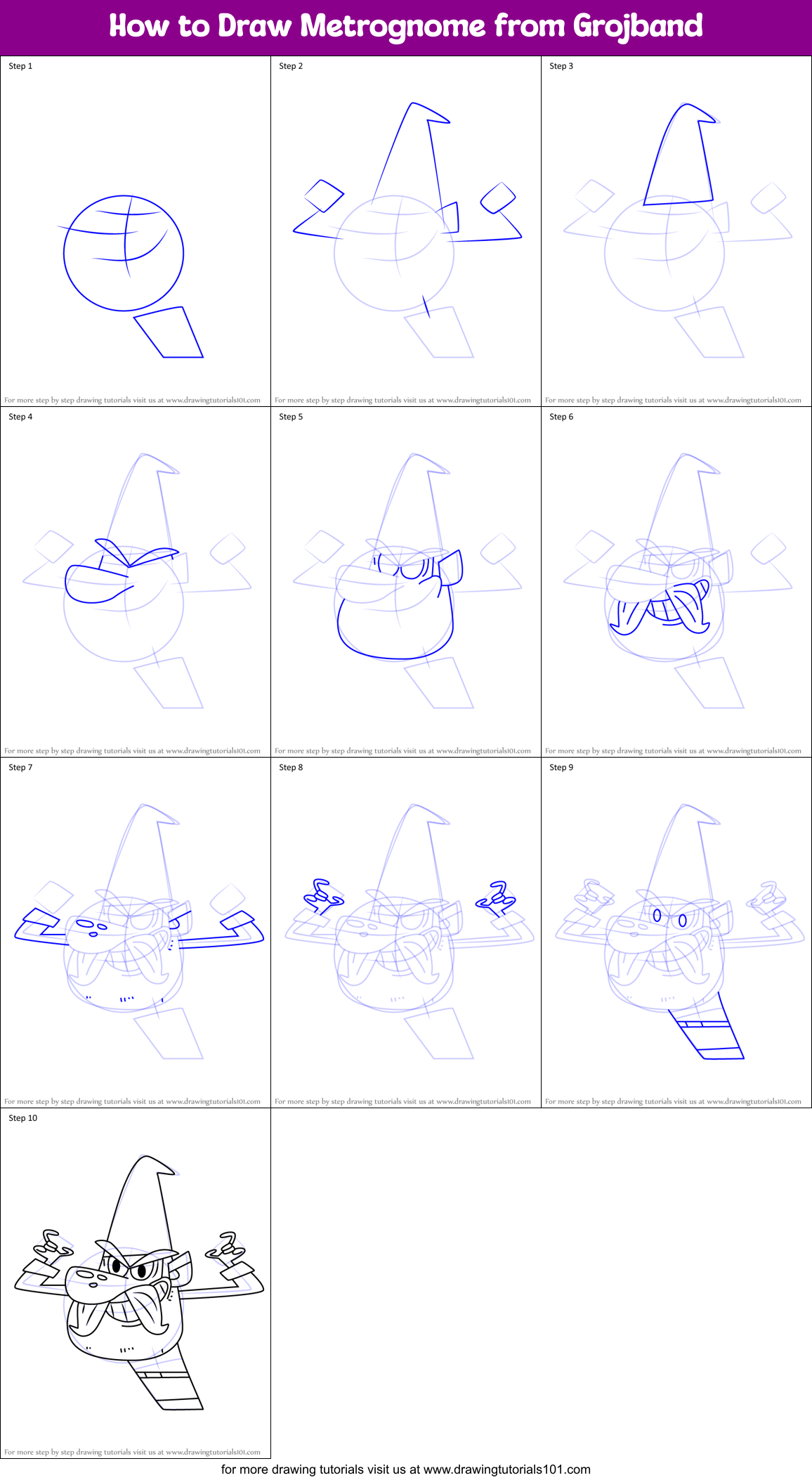 How to Draw Metrognome from Grojband Printable Step by Step