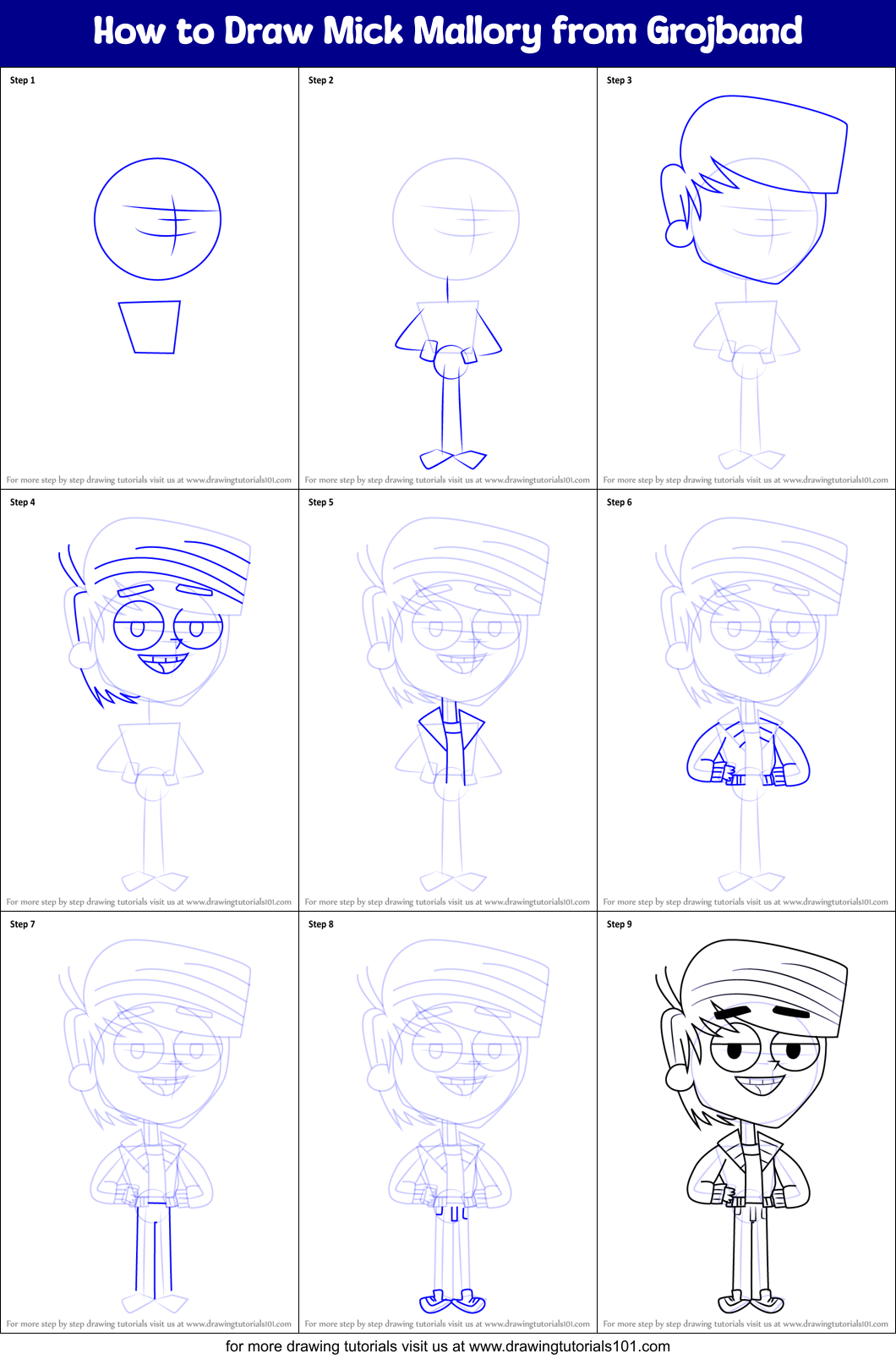 How to Draw Mick Mallory from Grojband Printable Step by Step