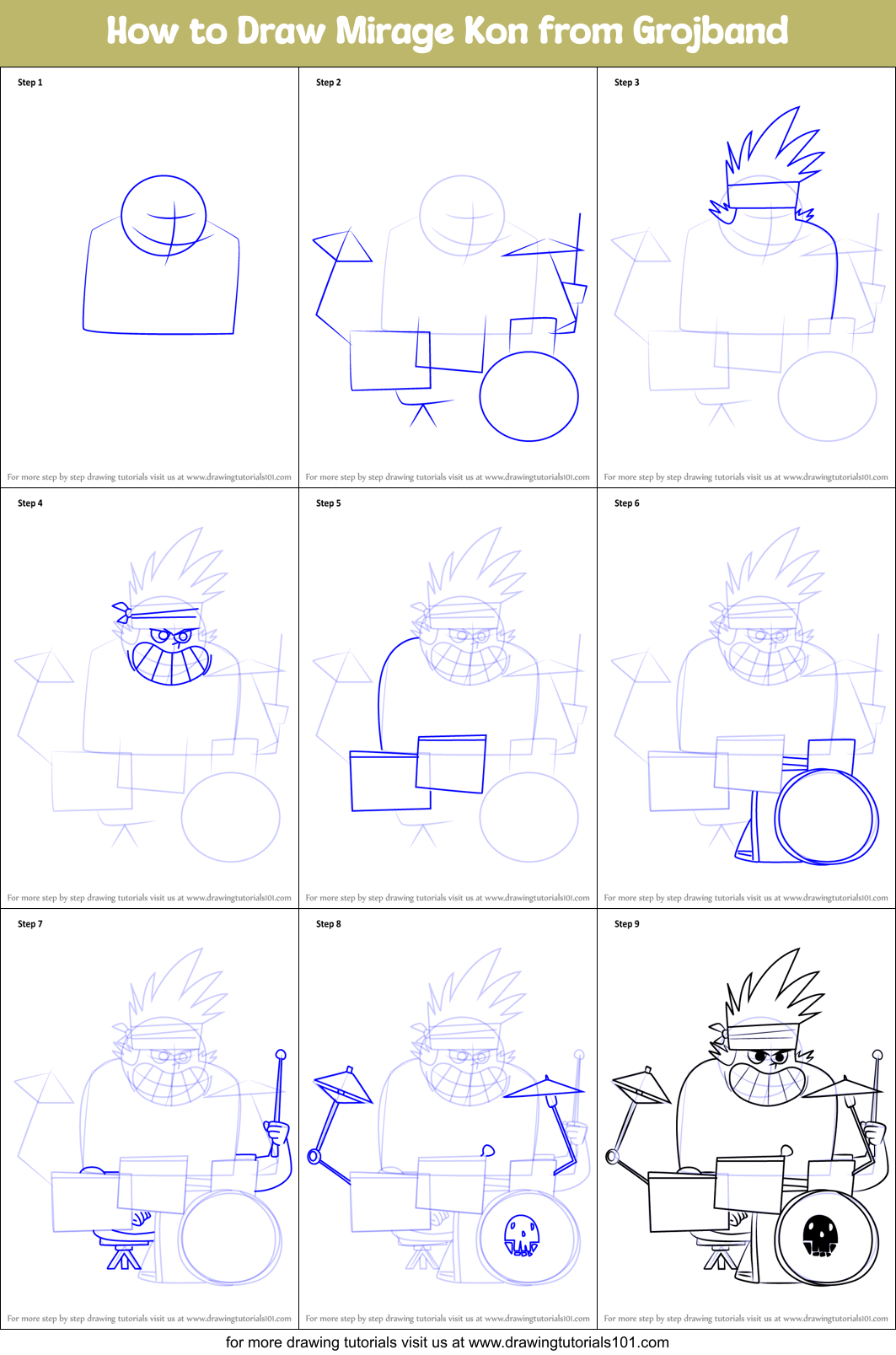 How to Draw Mirage Kon from Grojband Printable Step by Step