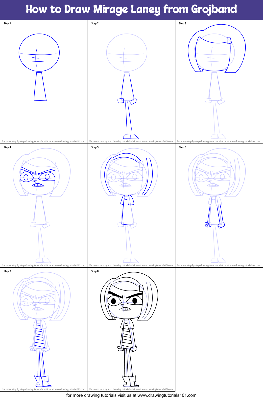 How to Draw Mirage Laney from Grojband Printable Step by Step