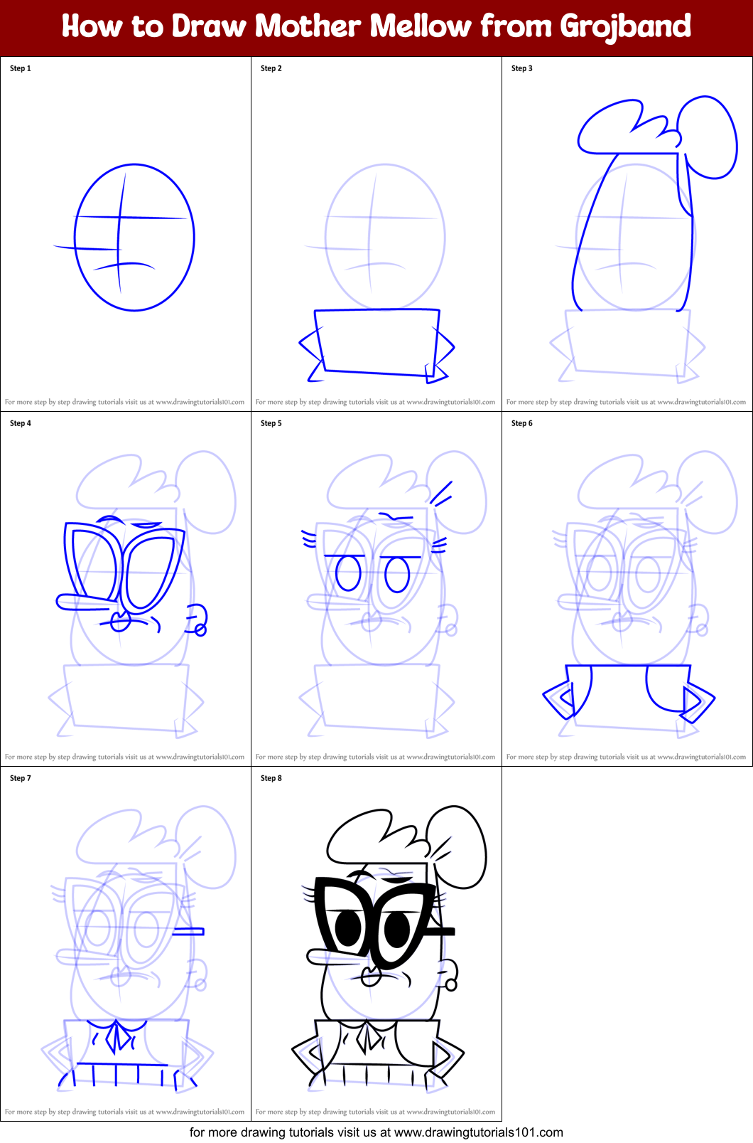 How to Draw Mother Mellow from Grojband Printable Step by Step