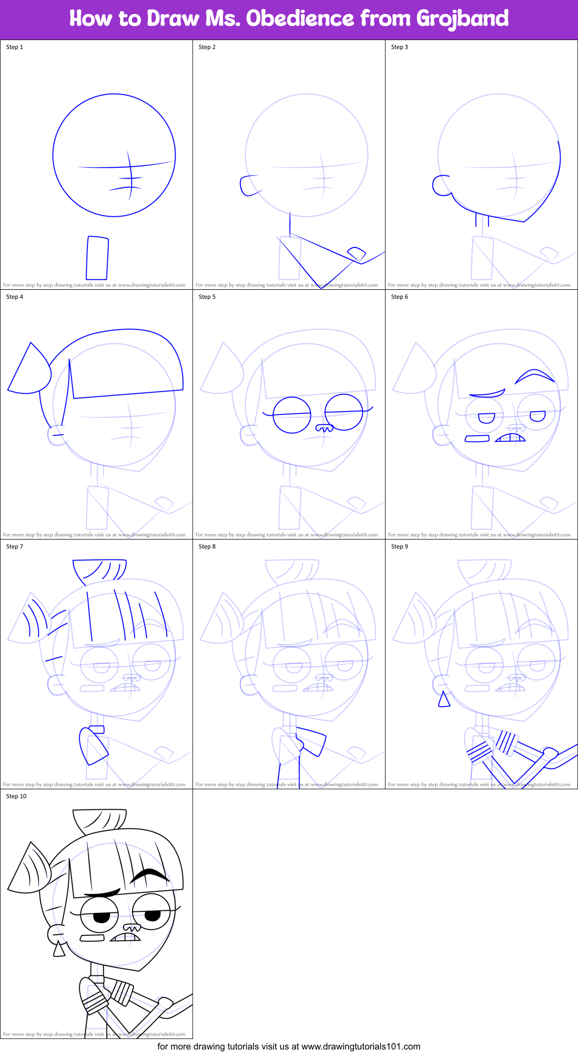 How to Draw Ms. Obedience from Grojband Printable Step by Step