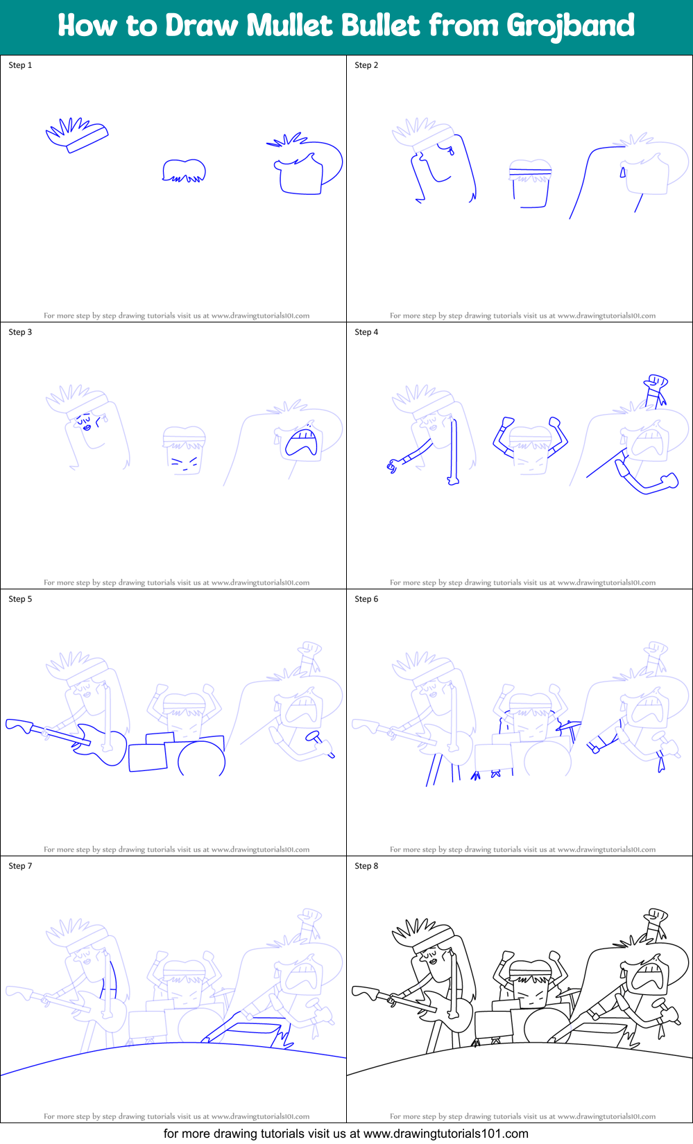 How to Draw Mullet Bullet from Grojband Printable Step by Step
