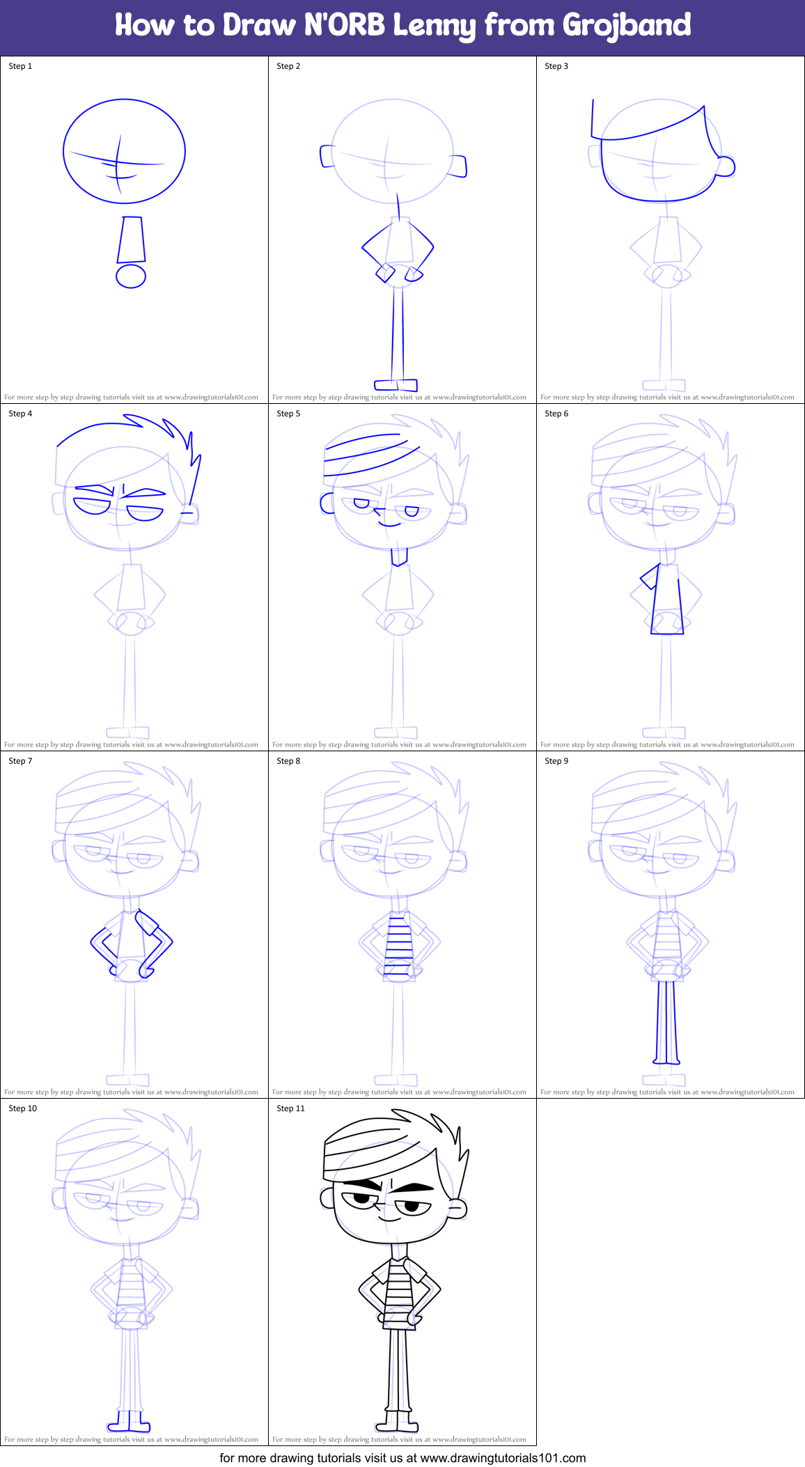 How to Draw N'ORB Lenny from Grojband Printable Step by Step