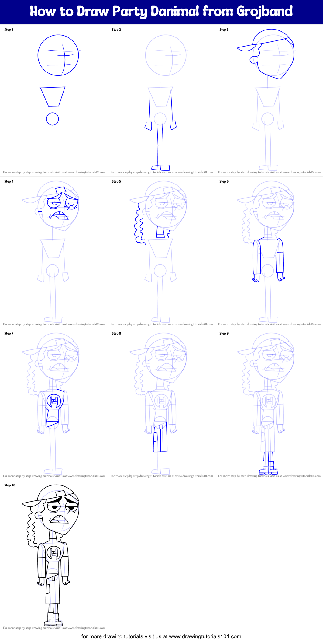 How to Draw Party Danimal from Grojband Printable Step by Step