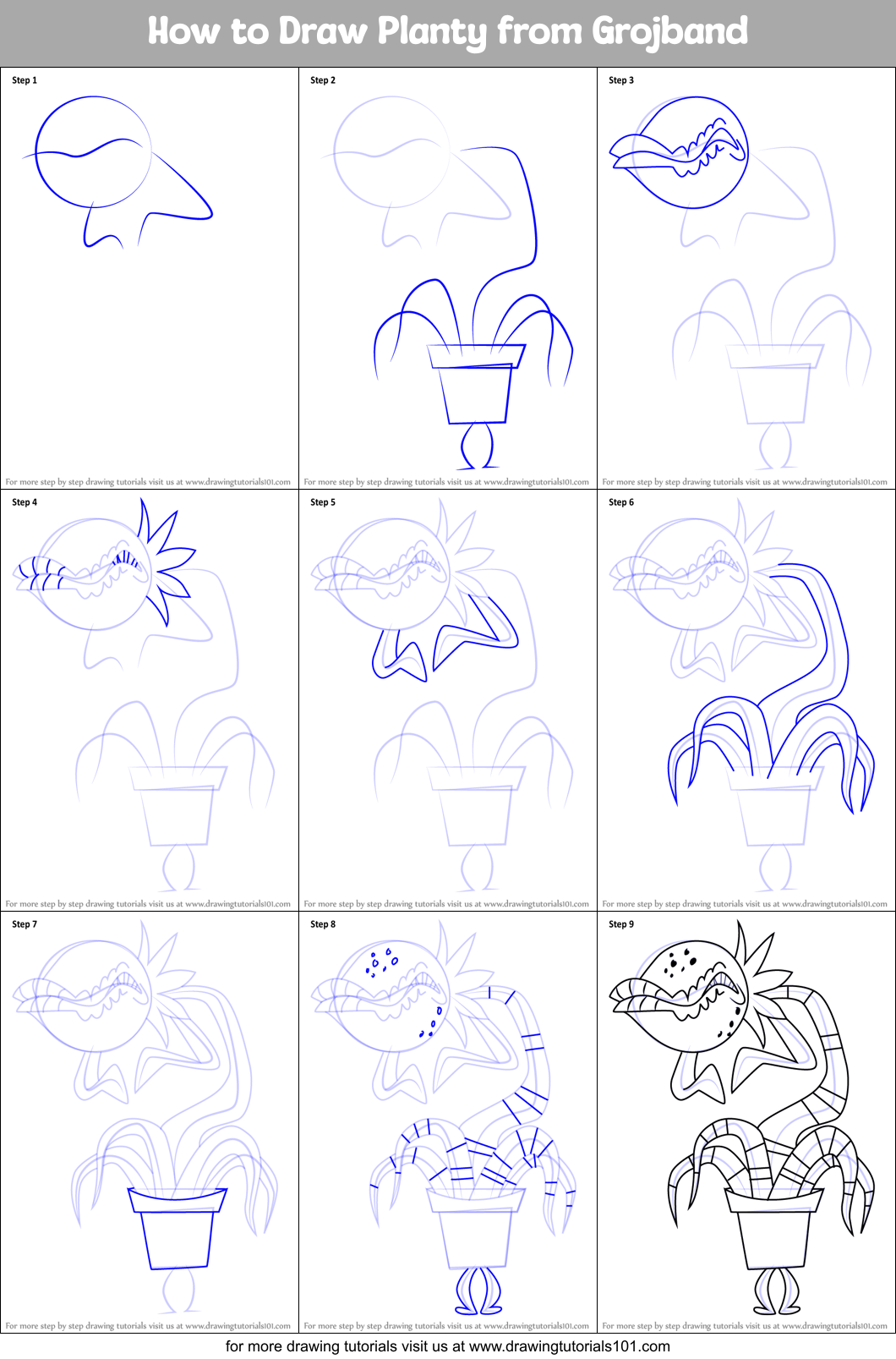 How to Draw Planty from Grojband Printable Step by Step