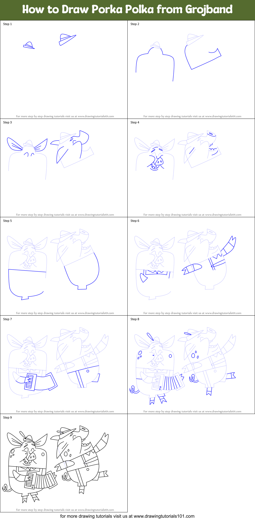 How to Draw Porka Polka from Grojband Printable Step by Step