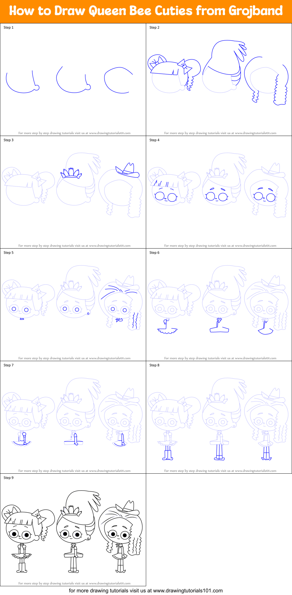 How to Draw Queen Bee Cuties from Grojband Printable Step by Step