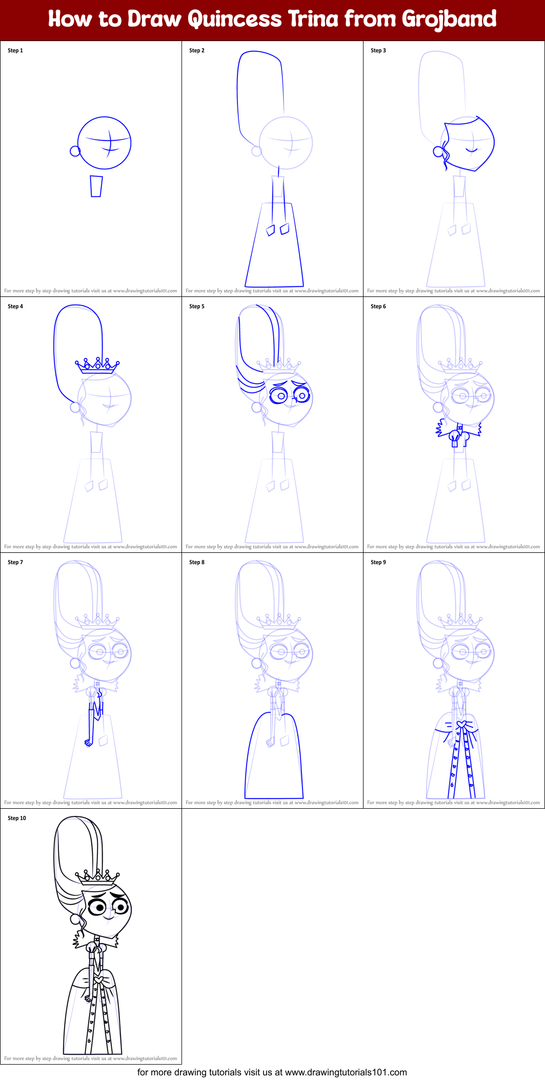 How to Draw Quincess Trina from Grojband Printable Step by Step