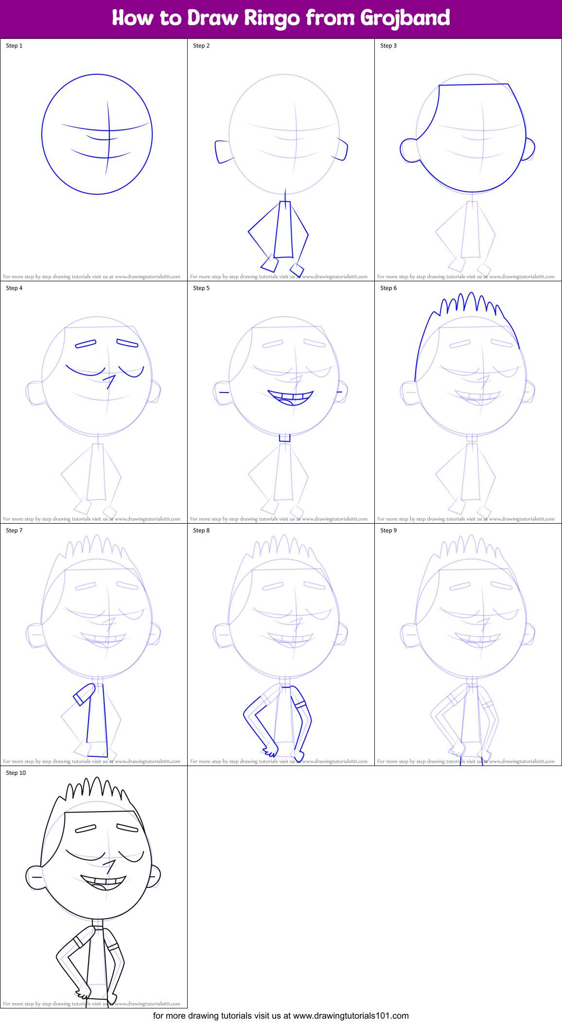 How to Draw Ringo from Grojband Printable Step by Step