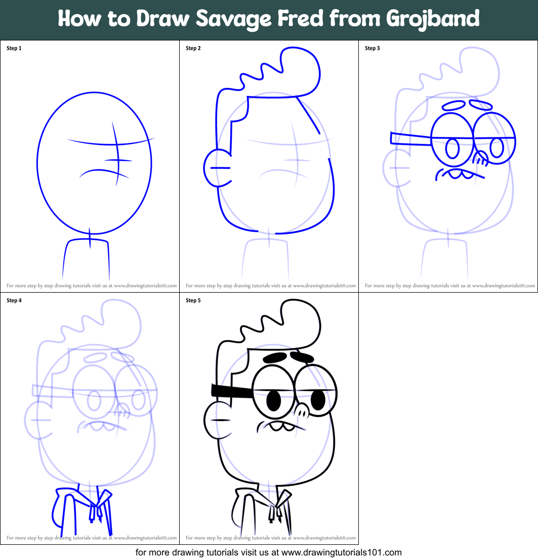 How to Draw Savage Fred from Grojband Printable Step by Step