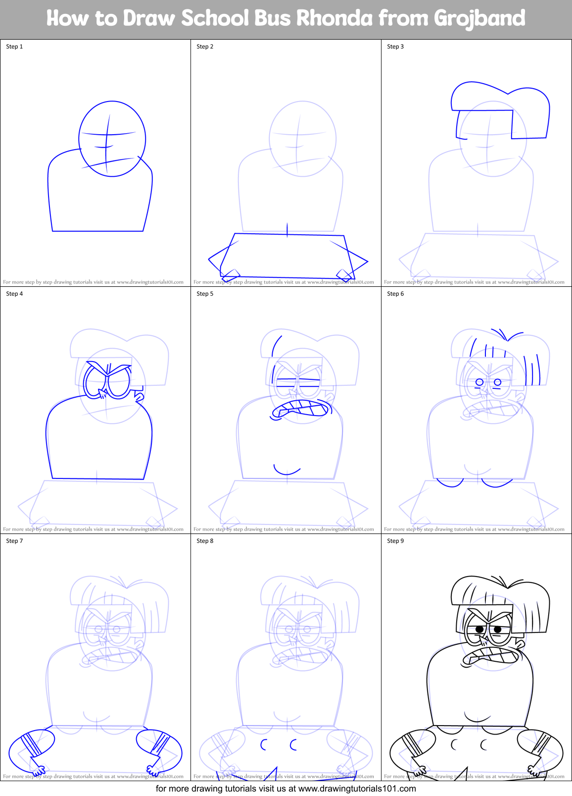 How to Draw School Bus Rhonda from Grojband Printable Step by Step