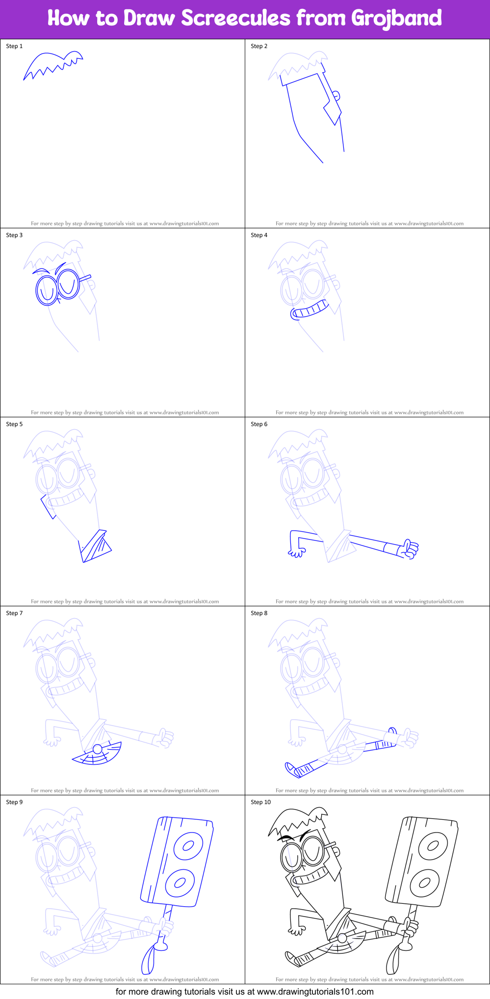 How to Draw Screecules from Grojband Printable Step by Step