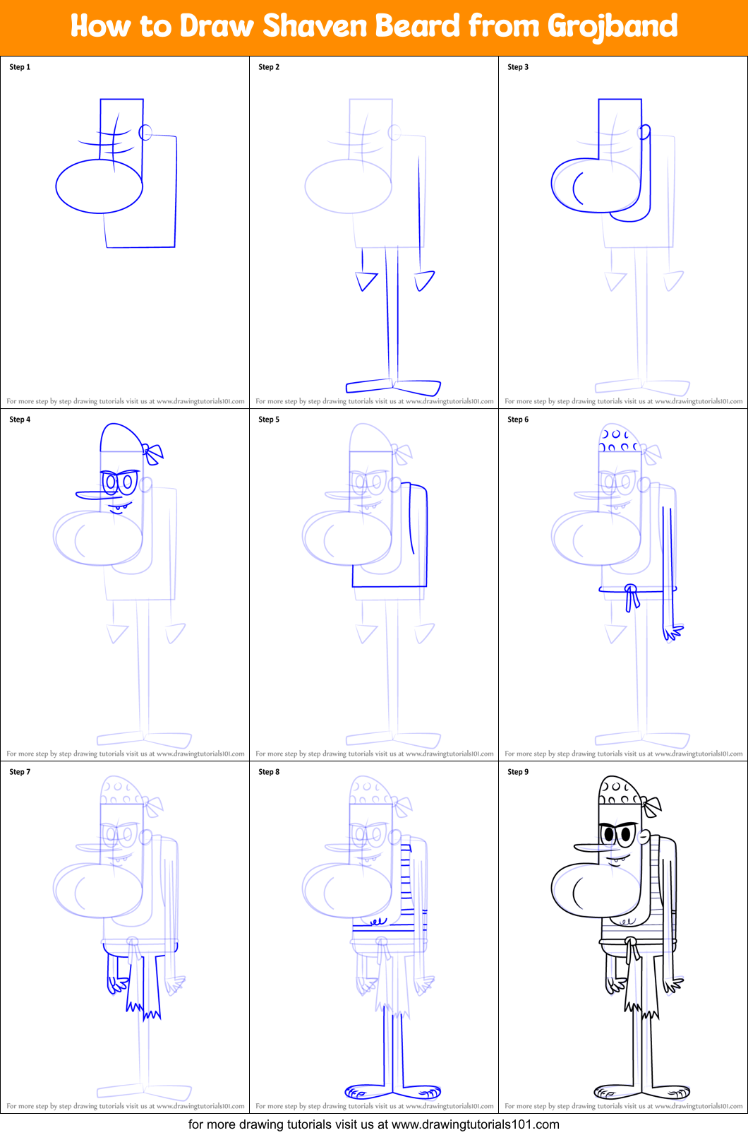 How to Draw Shaven Beard from Grojband Printable Step by Step