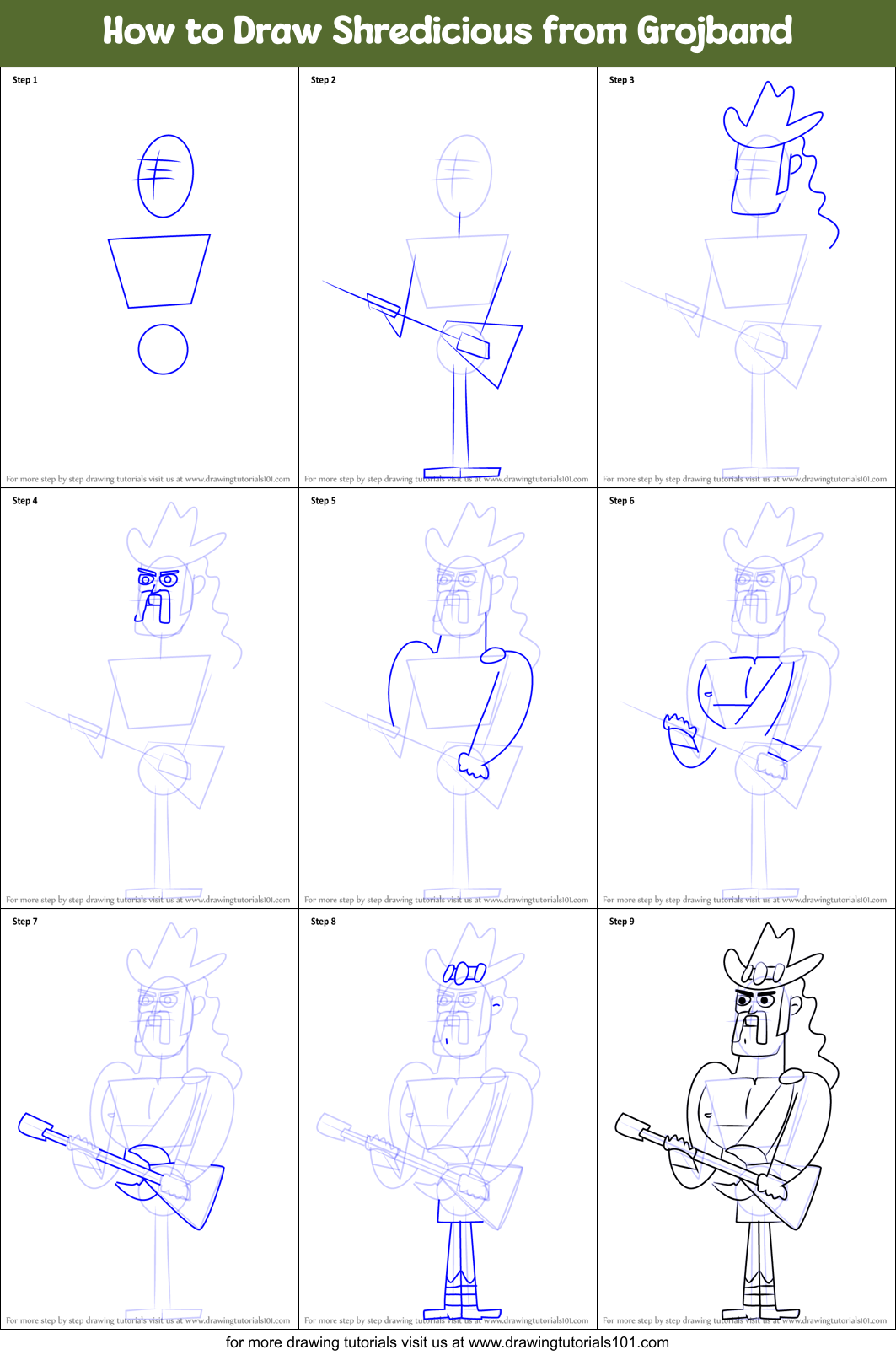 How to Draw Shredicious from Grojband Printable Step by Step