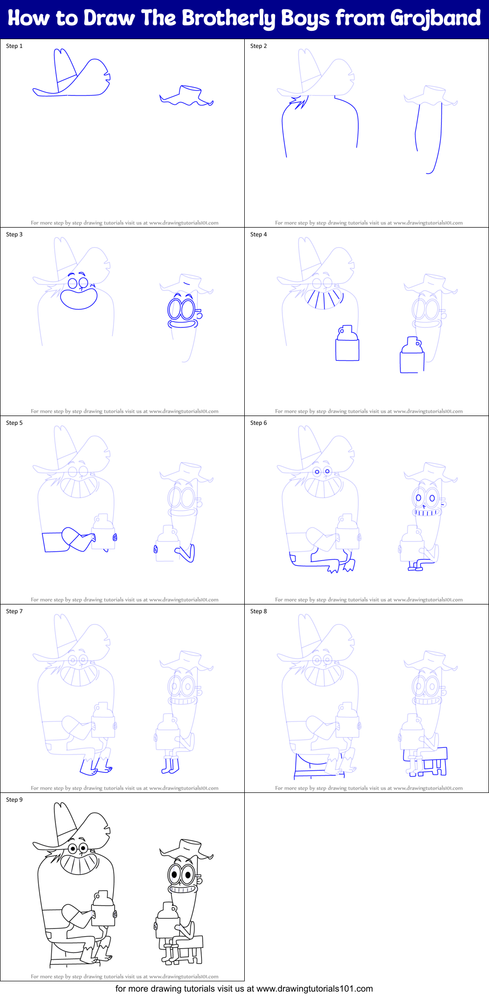 How to Draw The Brotherly Boys from Grojband Printable Step by Step