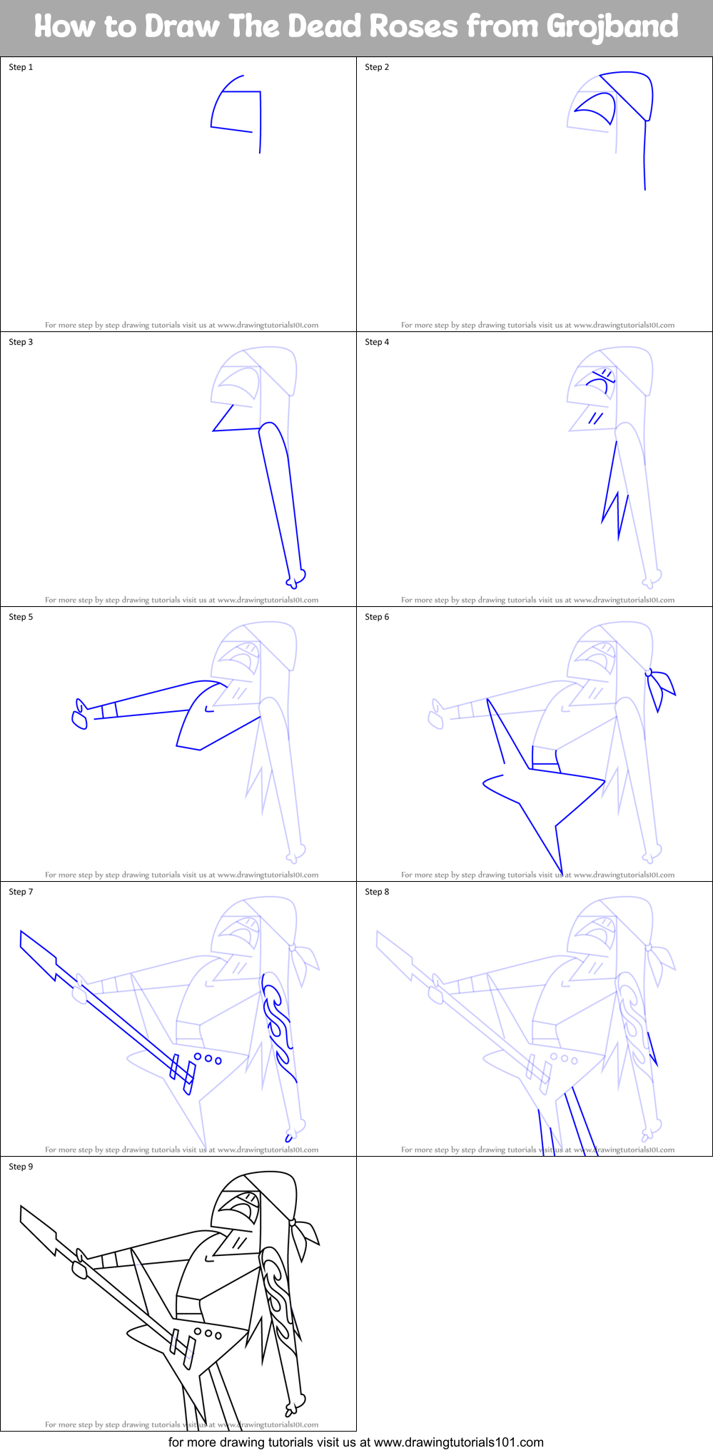 How to Draw The Dead Roses from Grojband Printable Step by Step