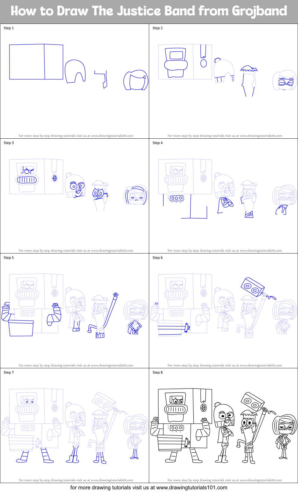How to Draw The Justice Band from Grojband Printable Step by Step