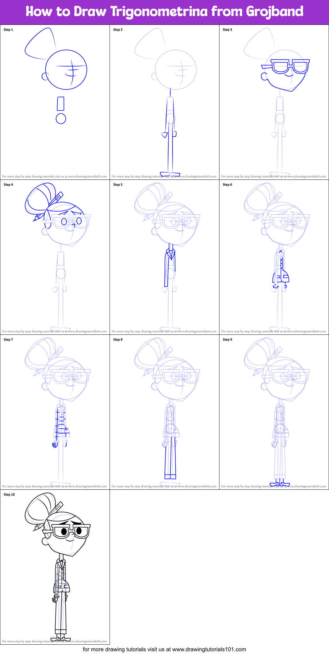 How to Draw Trigonometrina from Grojband Printable Step by Step