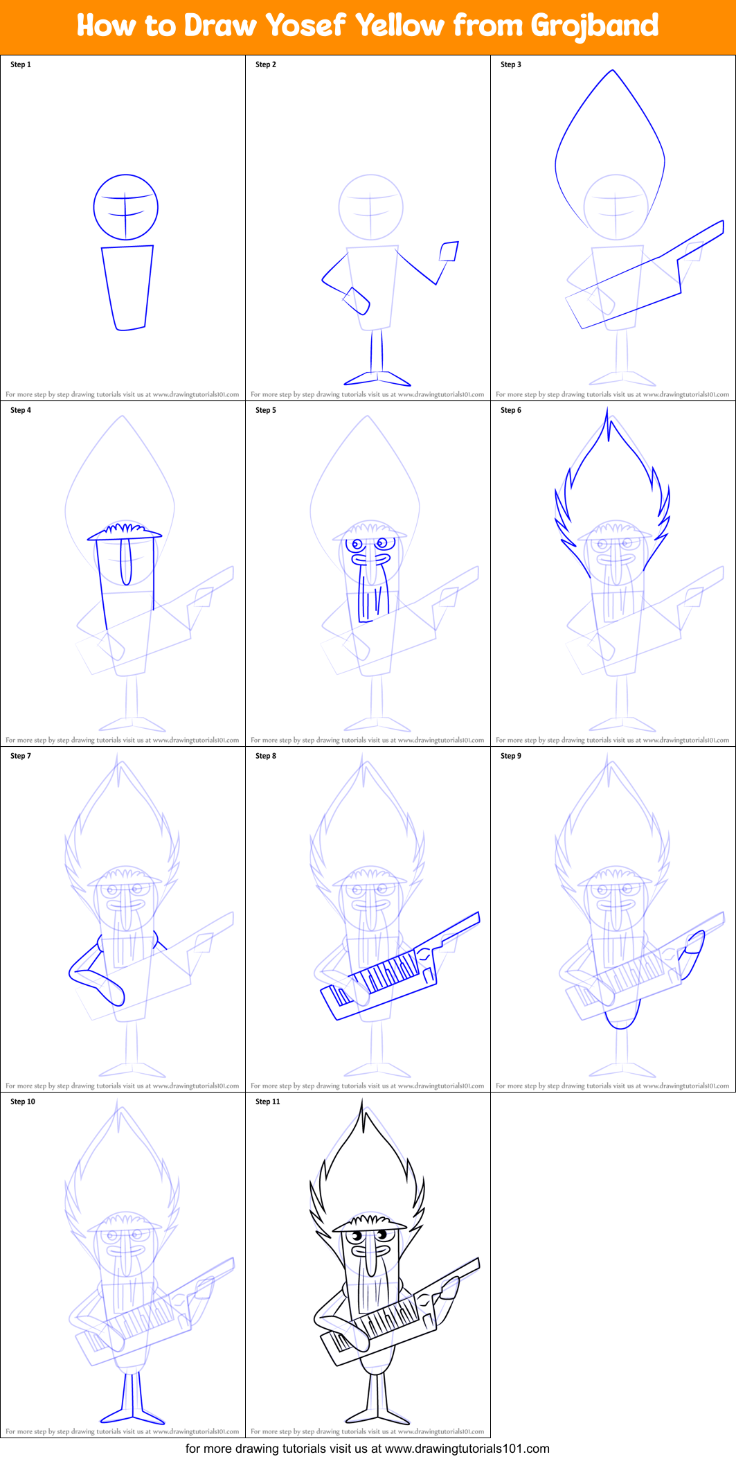 How to Draw Yosef Yellow from Grojband Printable Step by Step