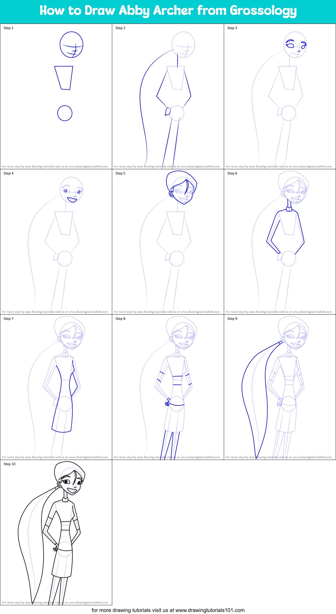 How to Draw Abby Archer from Grossology Printable Step by Step