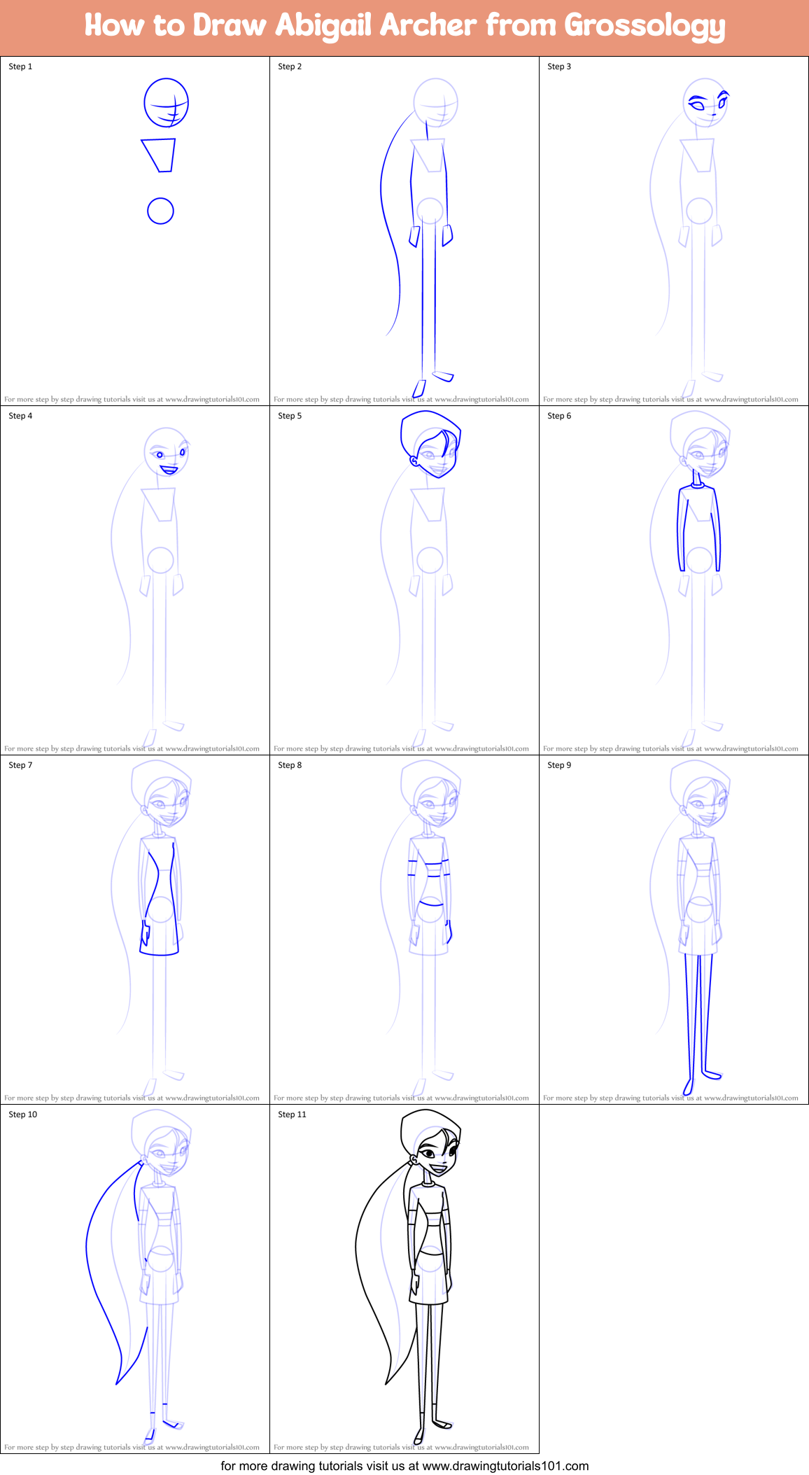 How to Draw Abigail Archer from Grossology Printable Step by Step