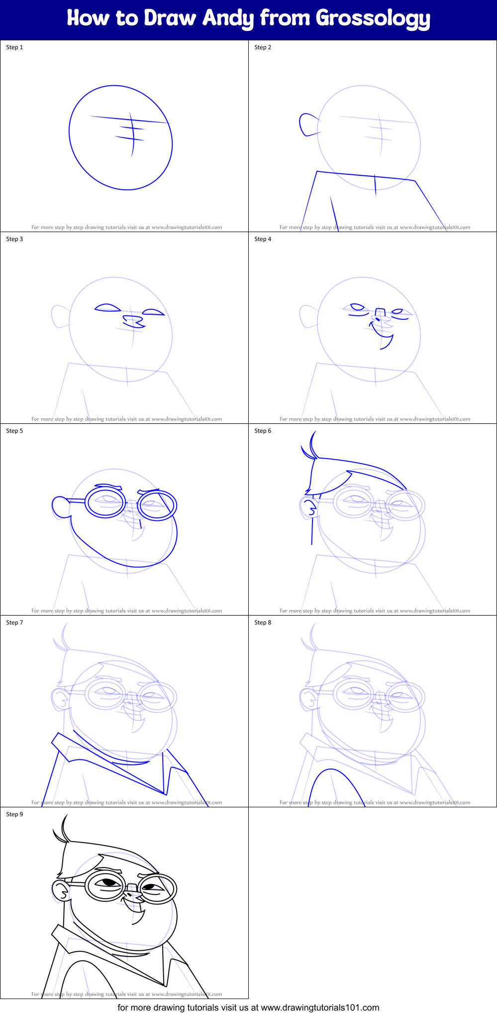 How to Draw Andy from Grossology Printable Step by Step
