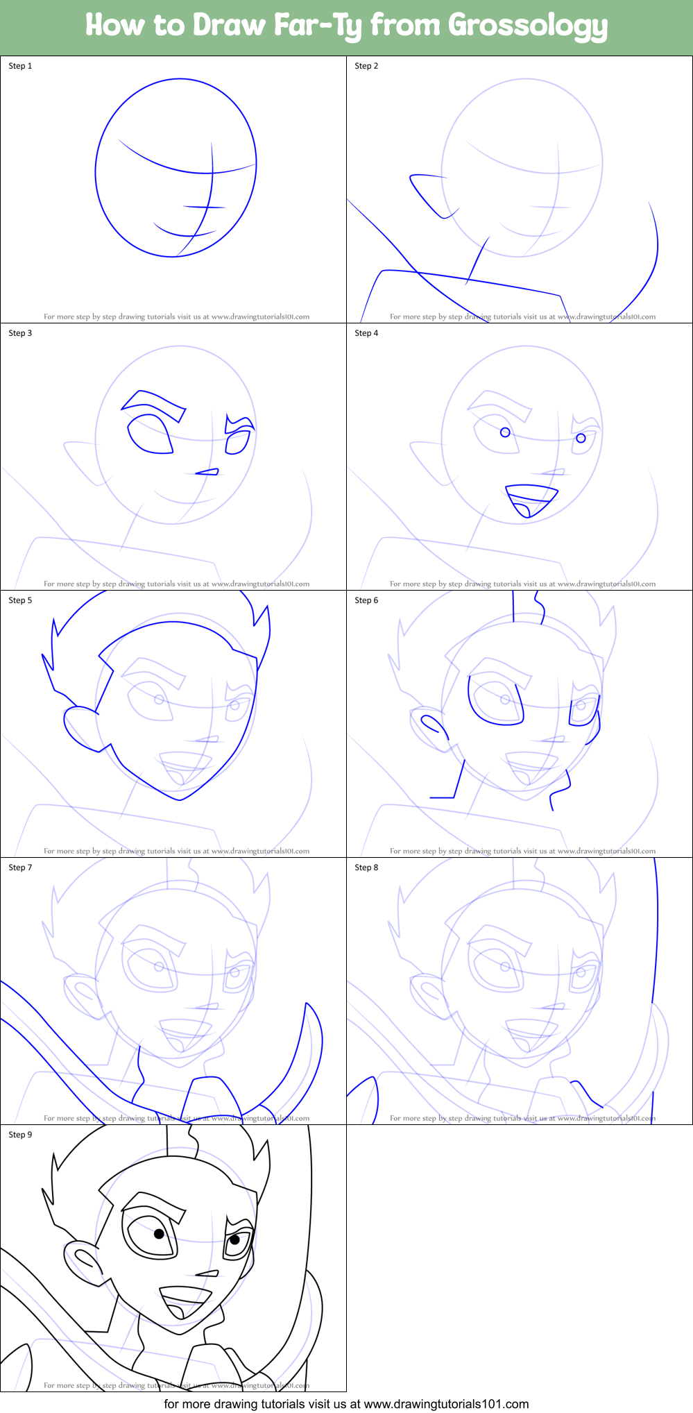 How to Draw Far-Ty from Grossology Printable Step by Step