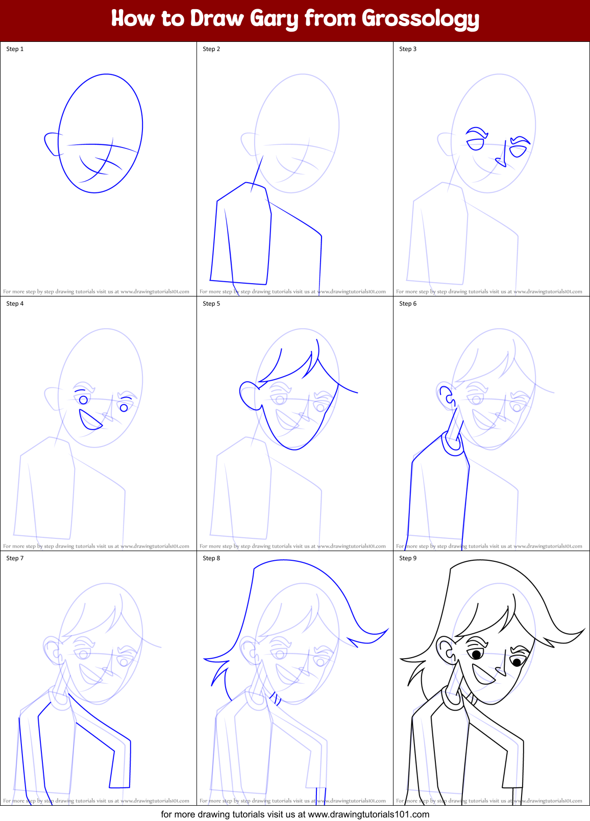 How to Draw Gary from Grossology Printable Step by Step