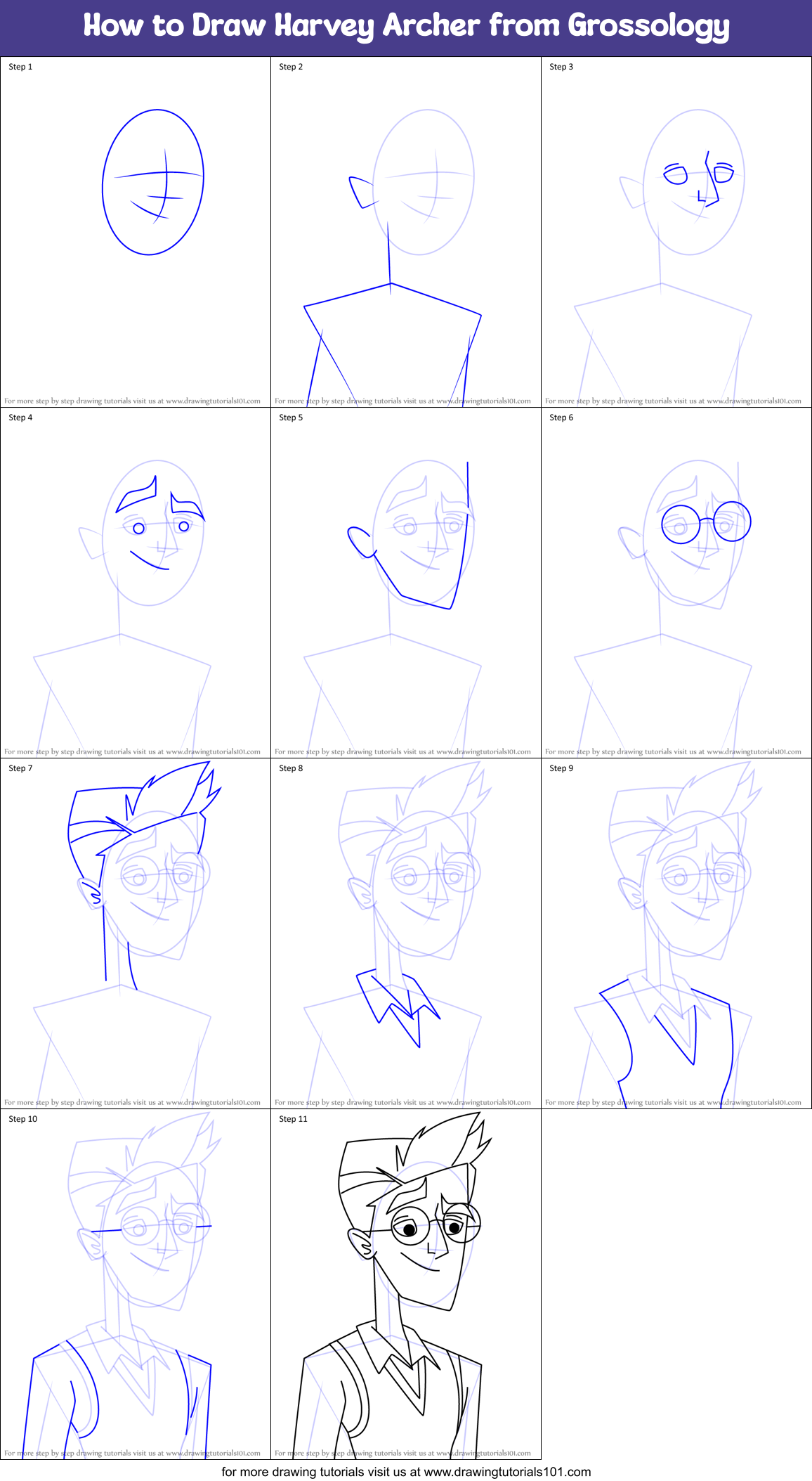 How to Draw Harvey Archer from Grossology Printable Step by Step