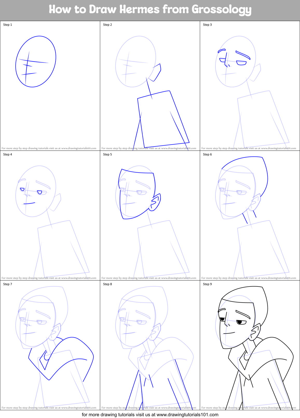 How to Draw Hermes from Grossology Printable Step by Step