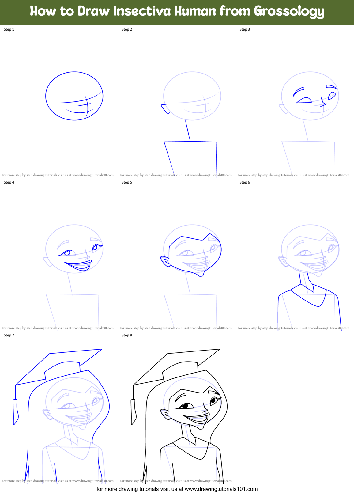 How to Draw Insectiva Human from Grossology Printable Step by Step