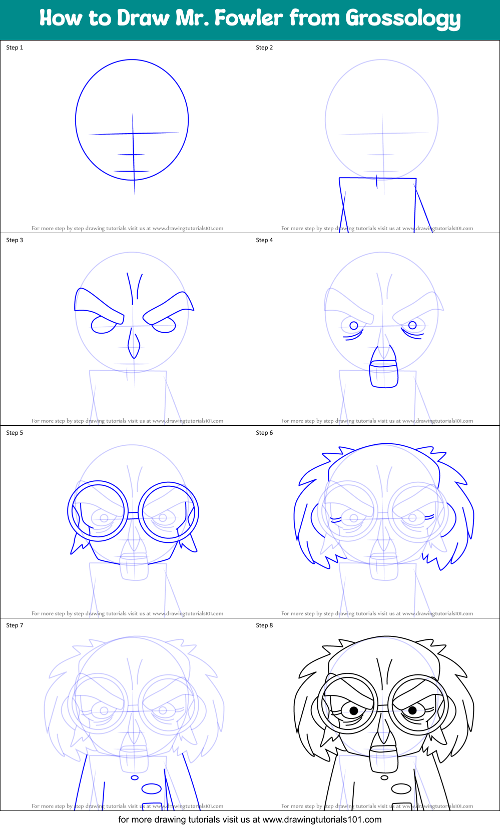 How to Draw Mr. Fowler from Grossology Printable Step by Step