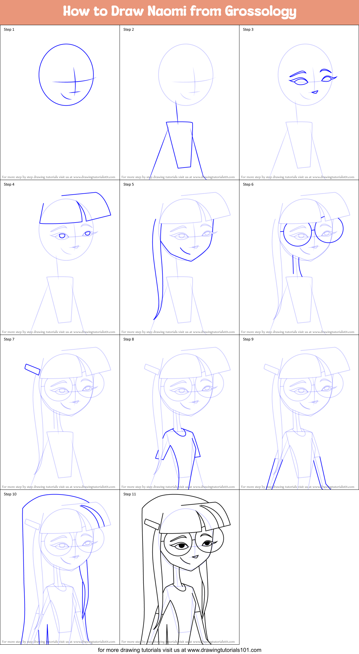How to Draw Naomi from Grossology Printable Step by Step