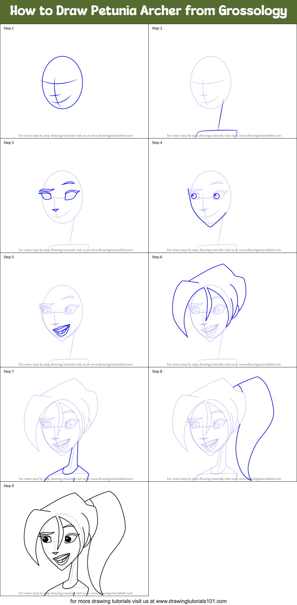 How to Draw Petunia Archer from Grossology Printable Step by Step
