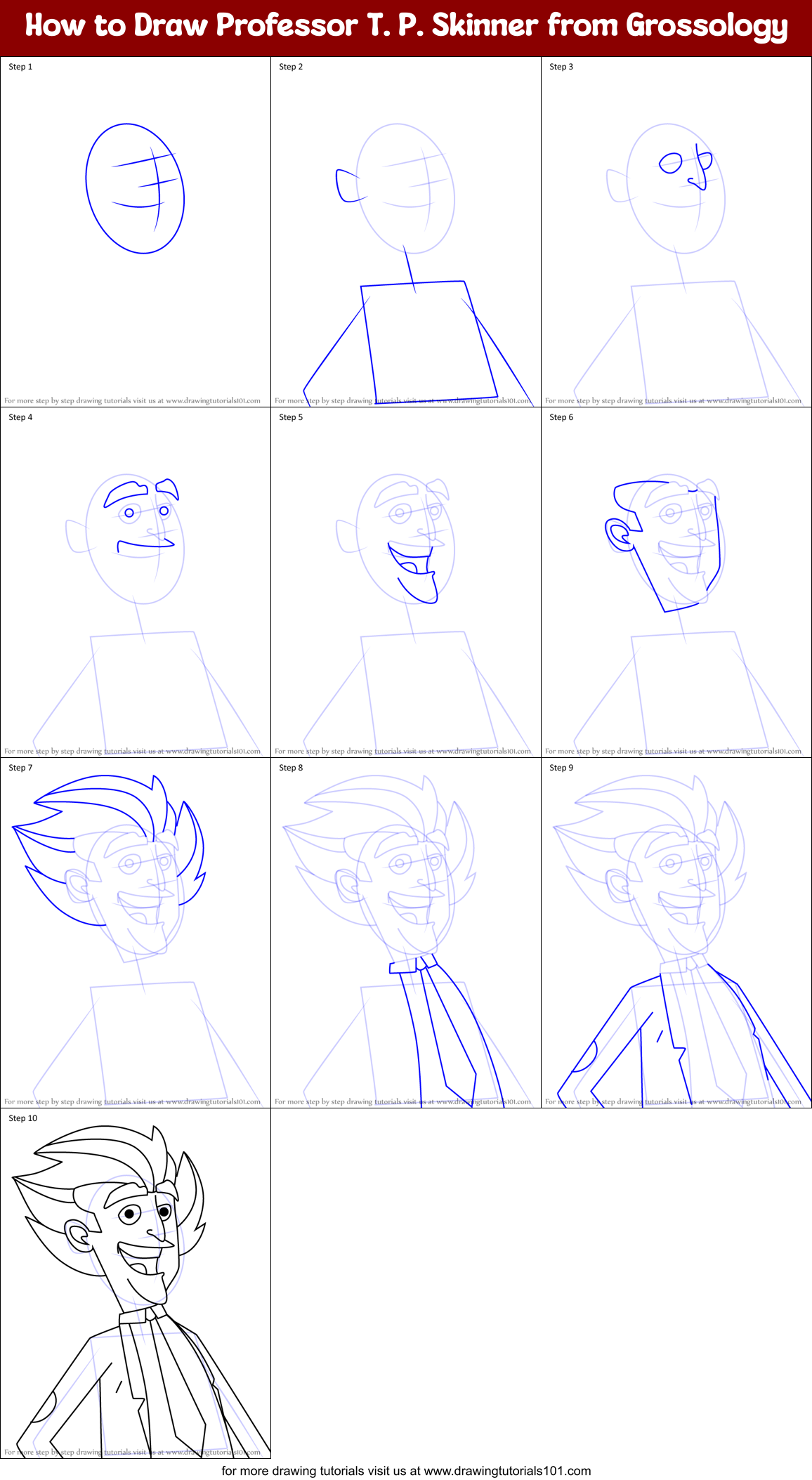 How to Draw Professor T. P. Skinner from Grossology Printable Step by Step