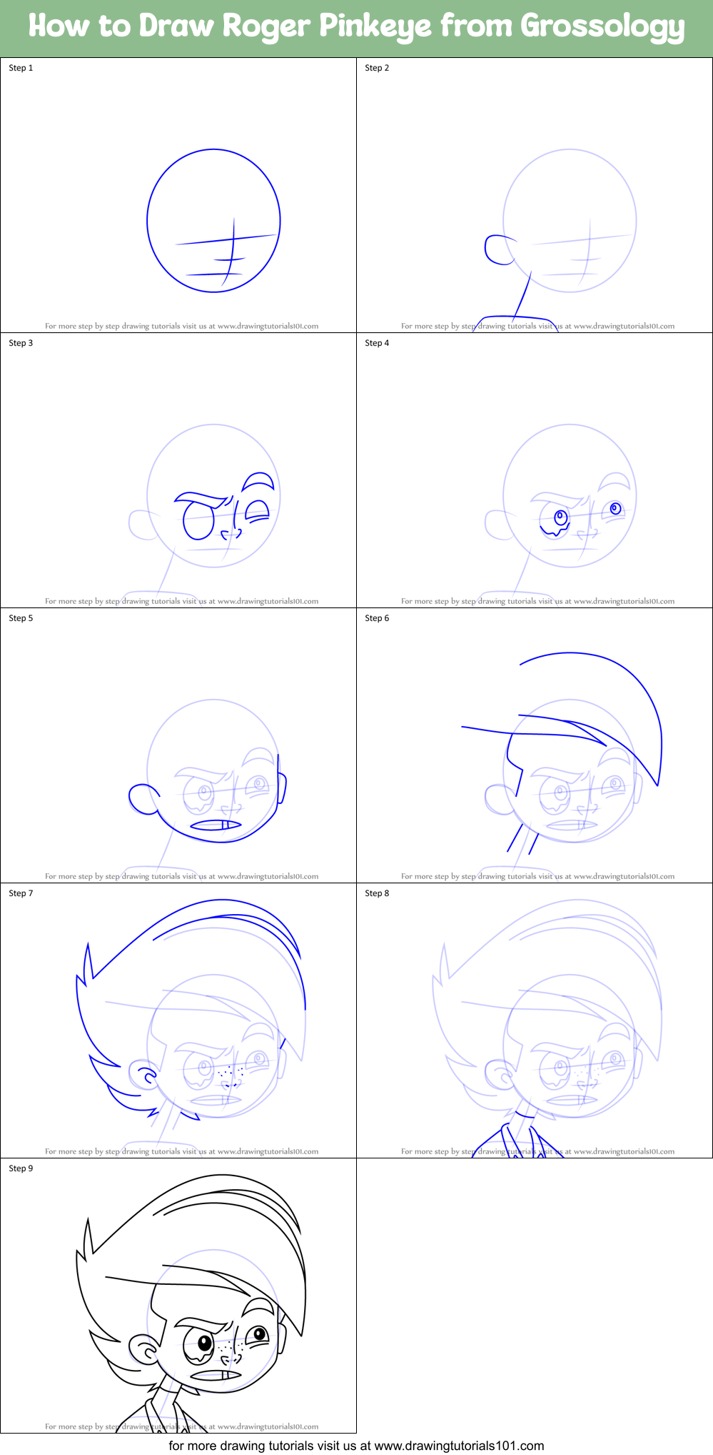 How to Draw Roger Pinkeye from Grossology Printable Step by Step