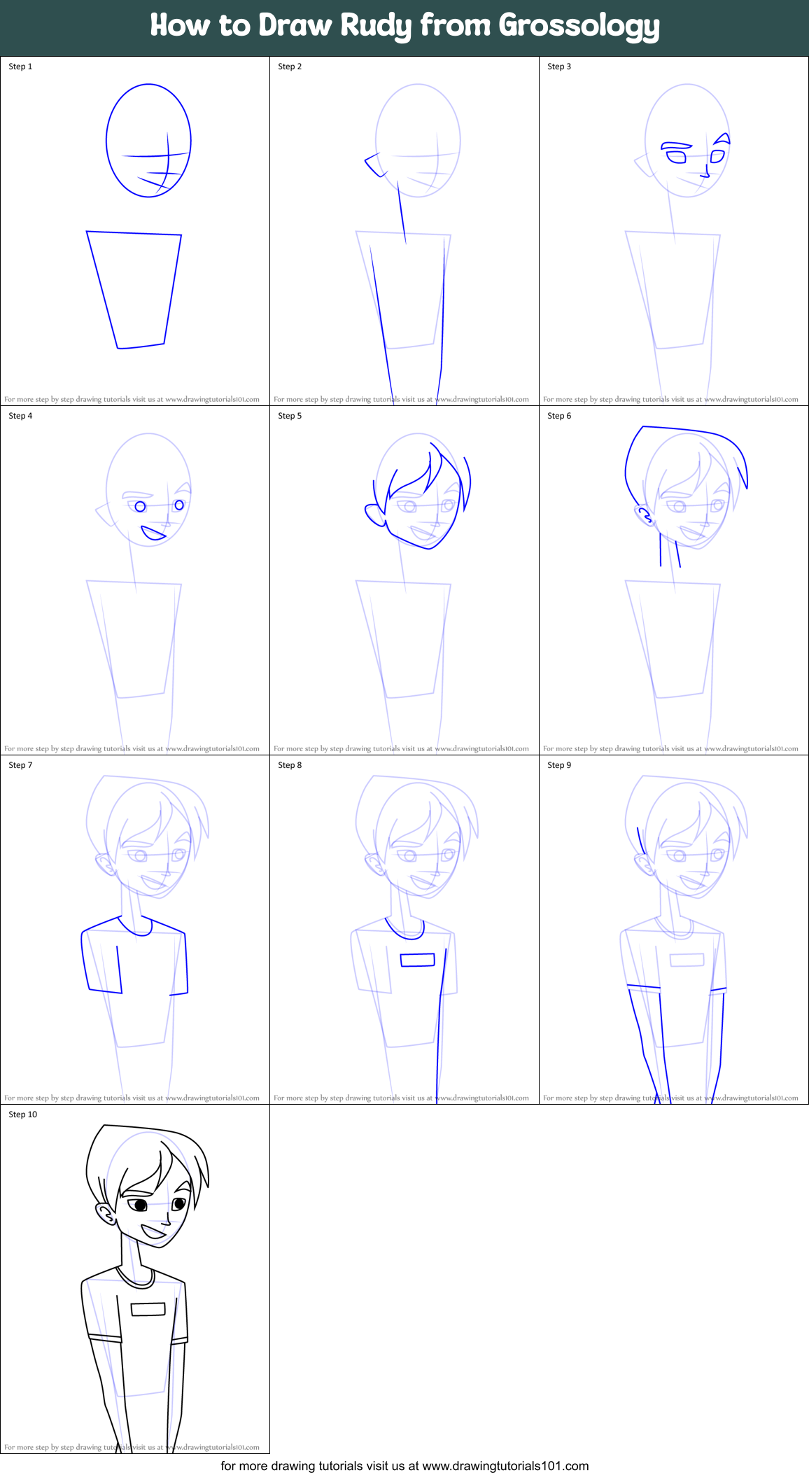 How to Draw Rudy from Grossology Printable Step by Step