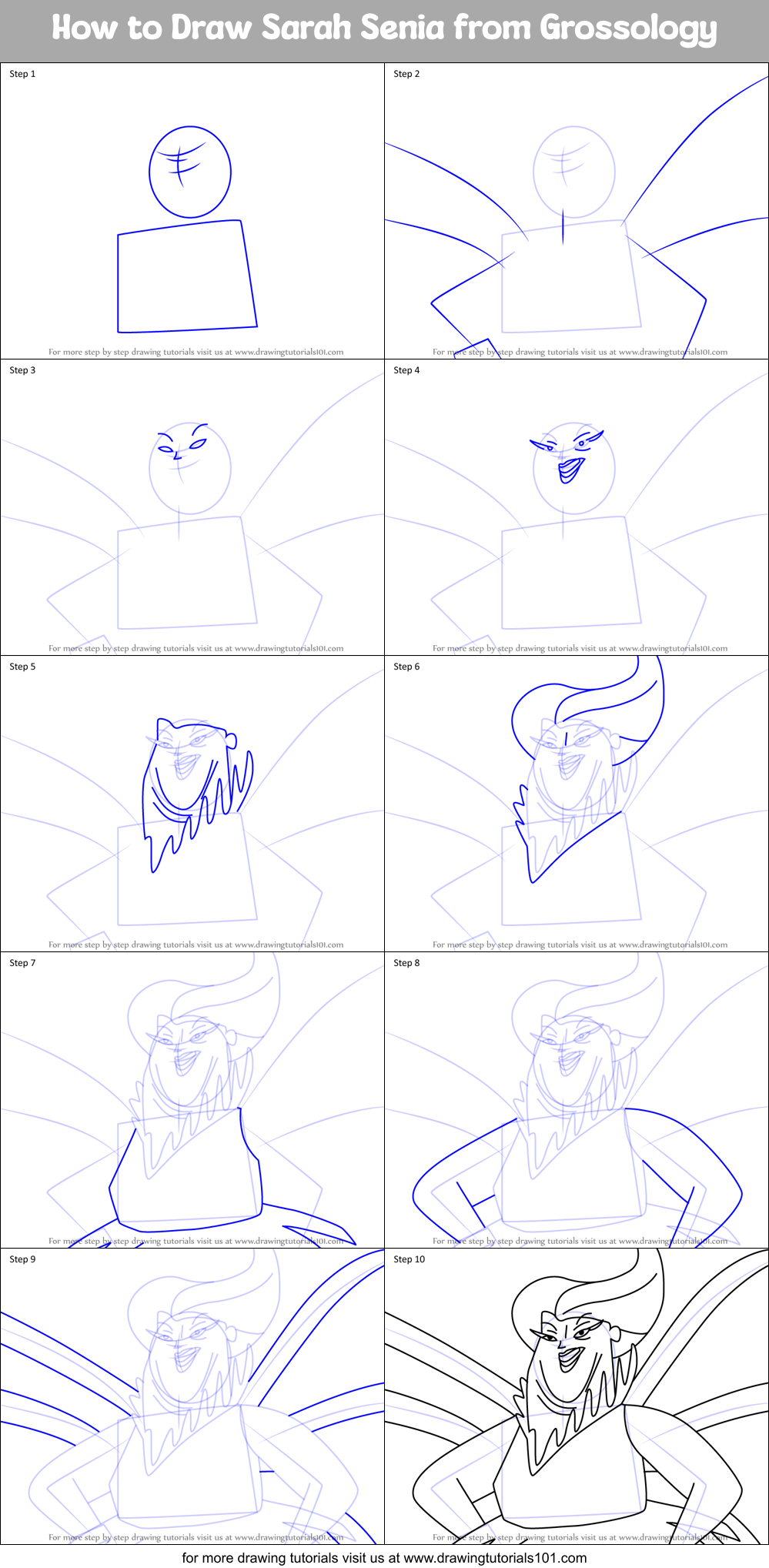 How to Draw Sarah Senia from Grossology Printable Step by Step