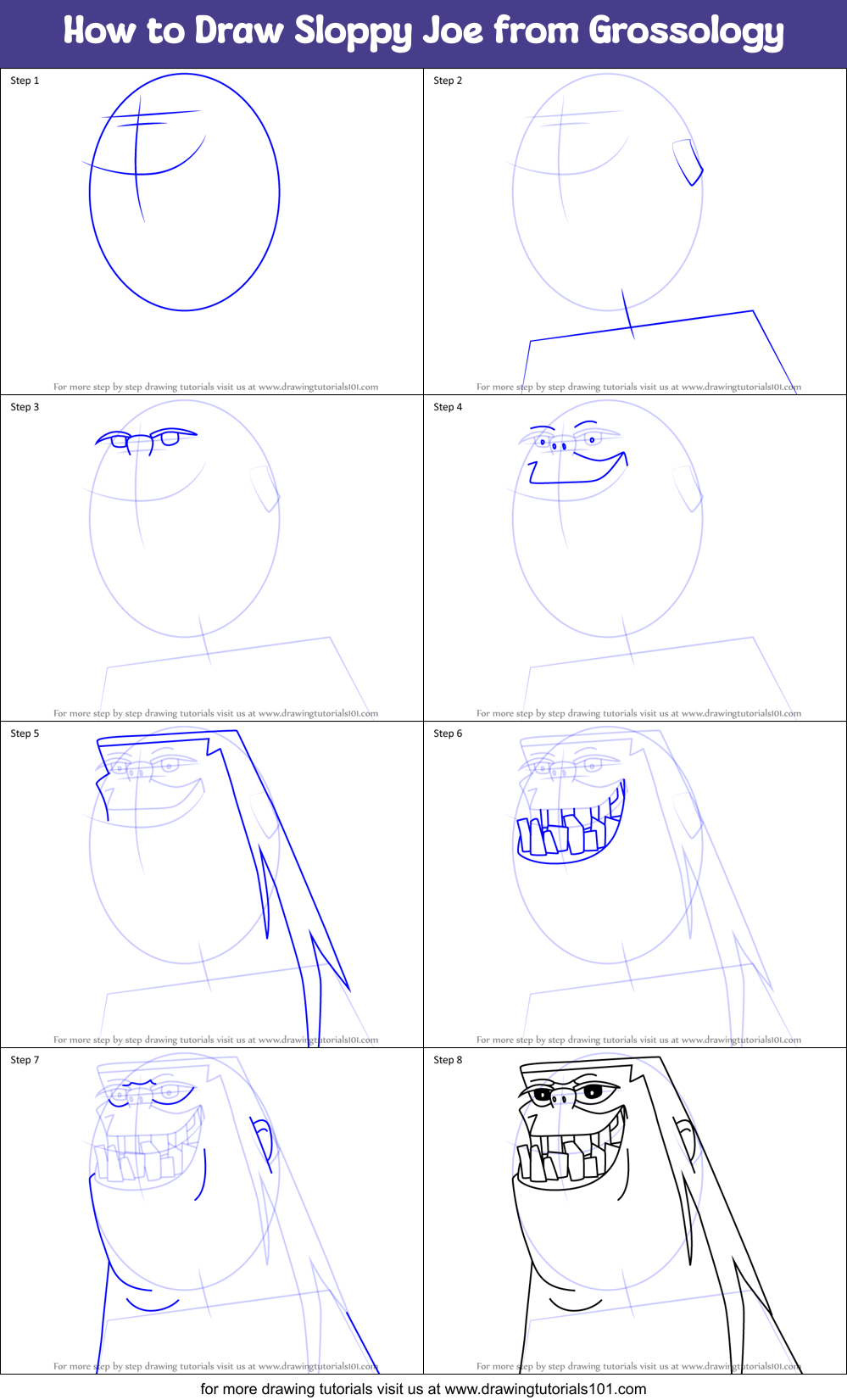 How to Draw Sloppy Joe from Grossology Printable Step by Step