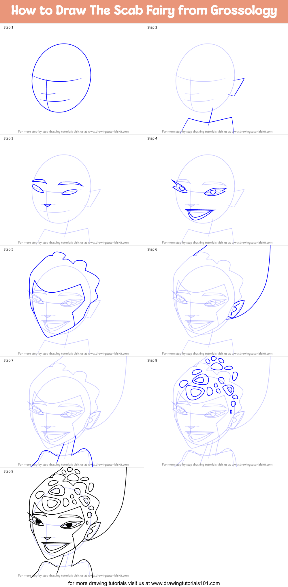 How to Draw The Scab Fairy from Grossology Printable Step by Step