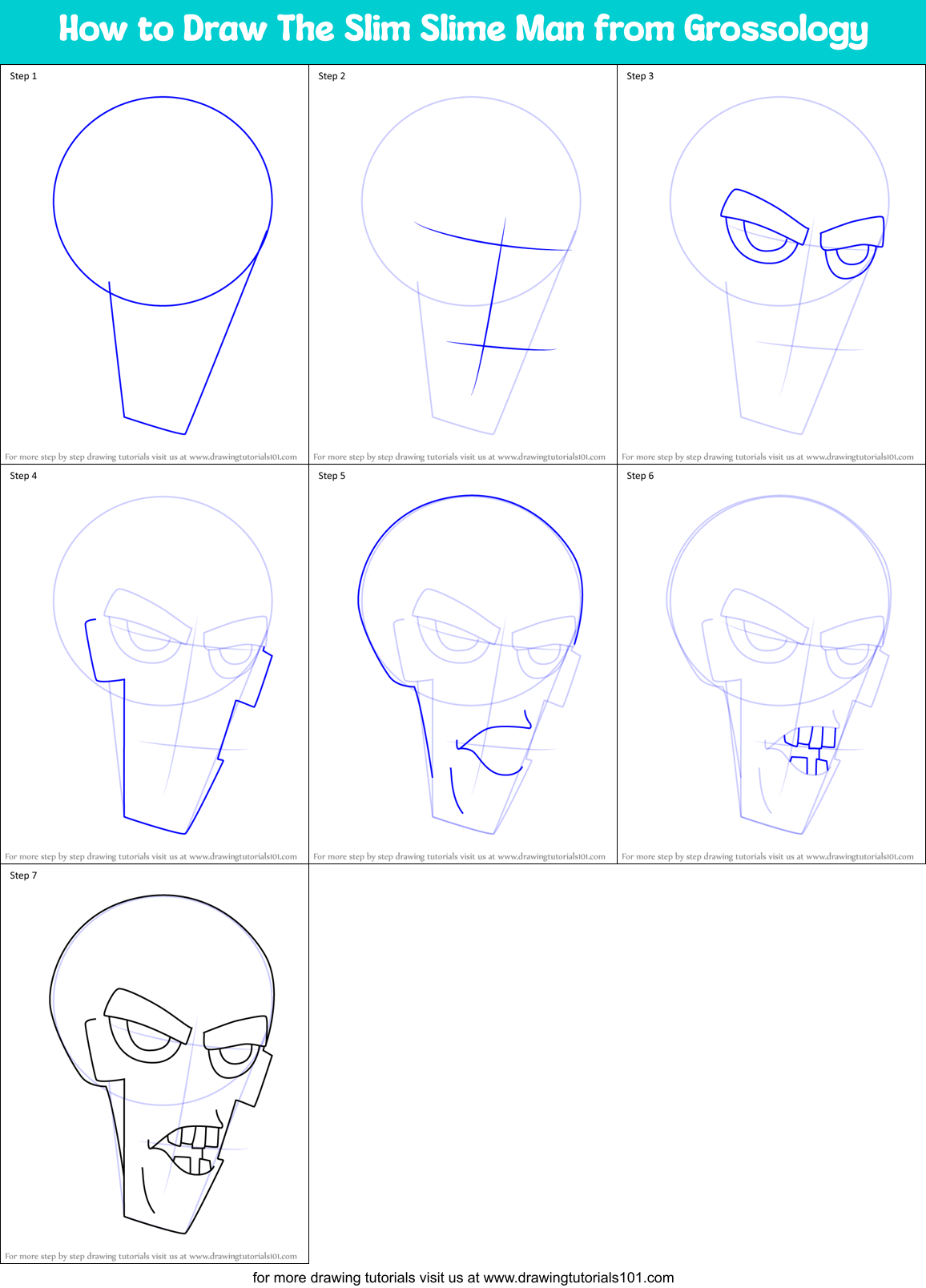 How to Draw The Slim Slime Man from Grossology Printable Step by Step