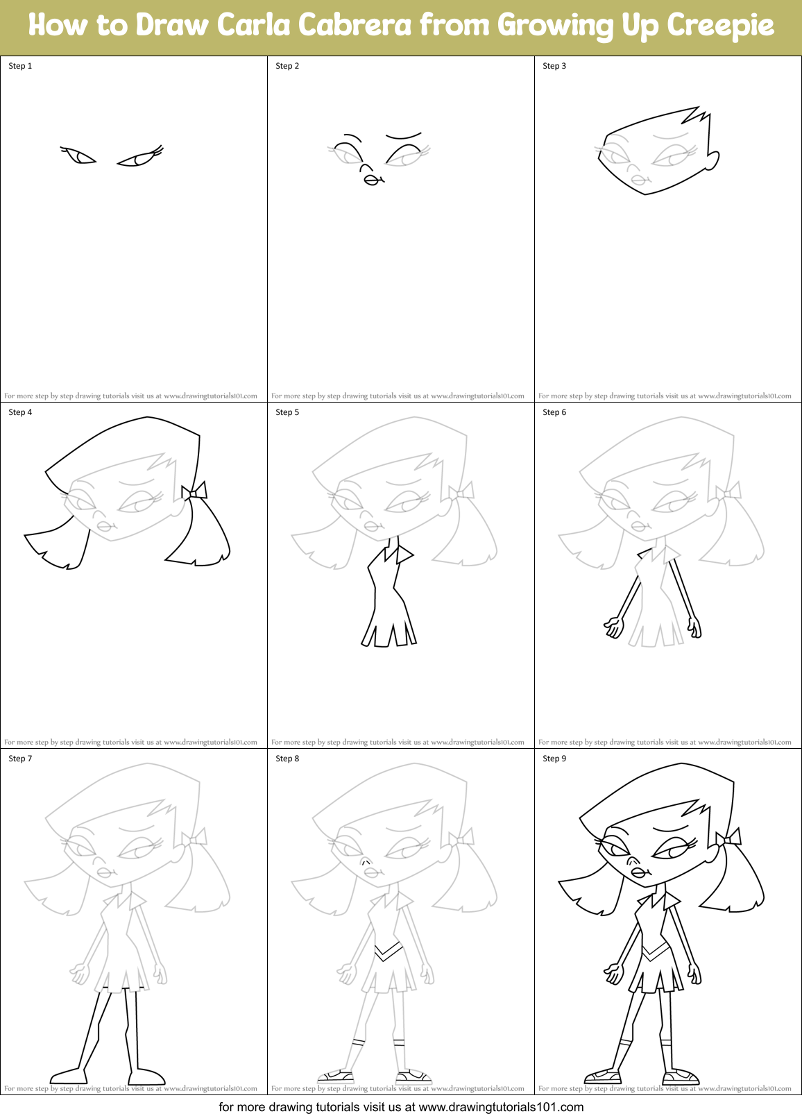 How to Draw Carla Cabrera from Growing Up Creepie Printable Step by Step